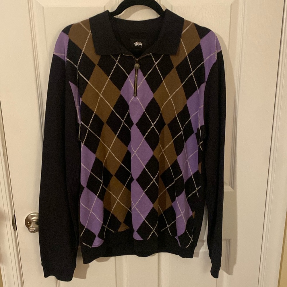 Stussy Men’s Large 100% Cotton Argyle zip front pullover